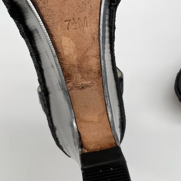 Joan & David Black Patent Leather T-Strap Wedge Sandals Peep Toe W/Gold Buckle - Picture 12 of 16